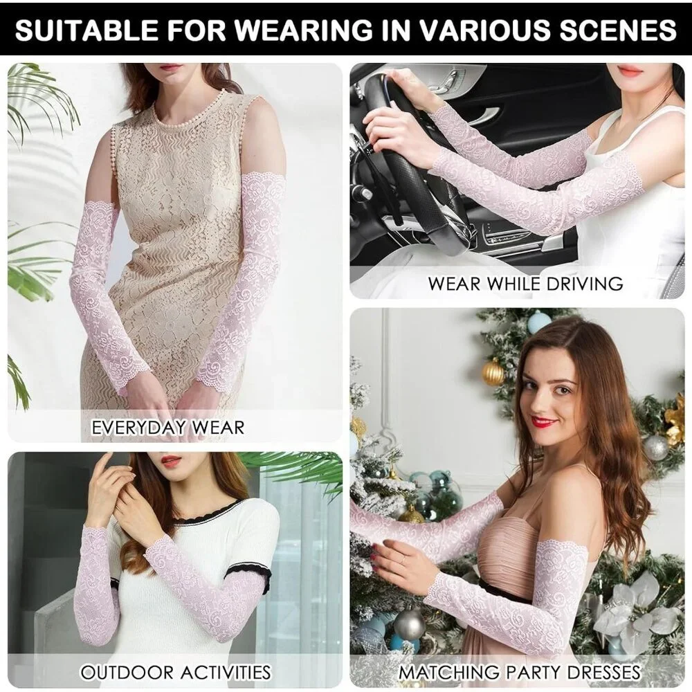 Women's 1 Purple Fingerless Lace Arm Sleeves Gloves Wedding Dress Party Prom